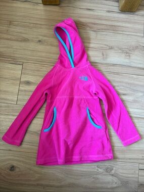 The North Face Girls' Hot Pink Hooded Swim Cover-Up with Teal Trim